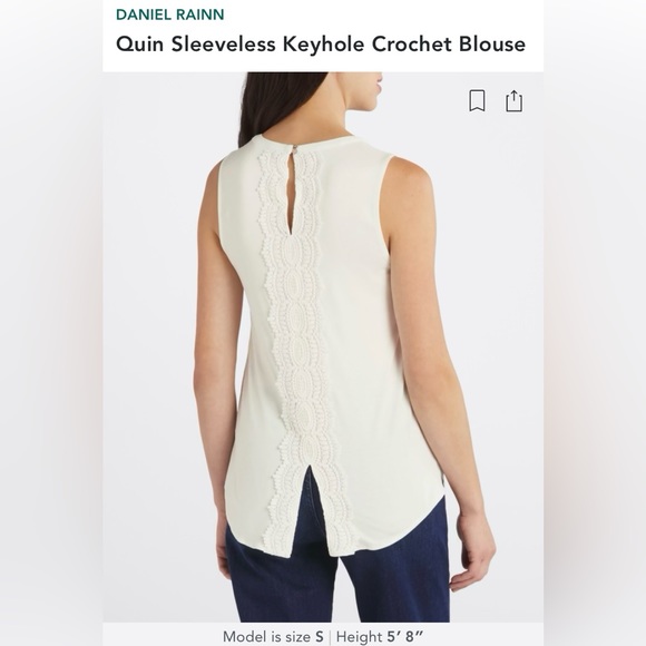 Daniel Rainn Quin Sleeveless Keyhole Crochet Blouse | Medium | White - Picture 3 of 11